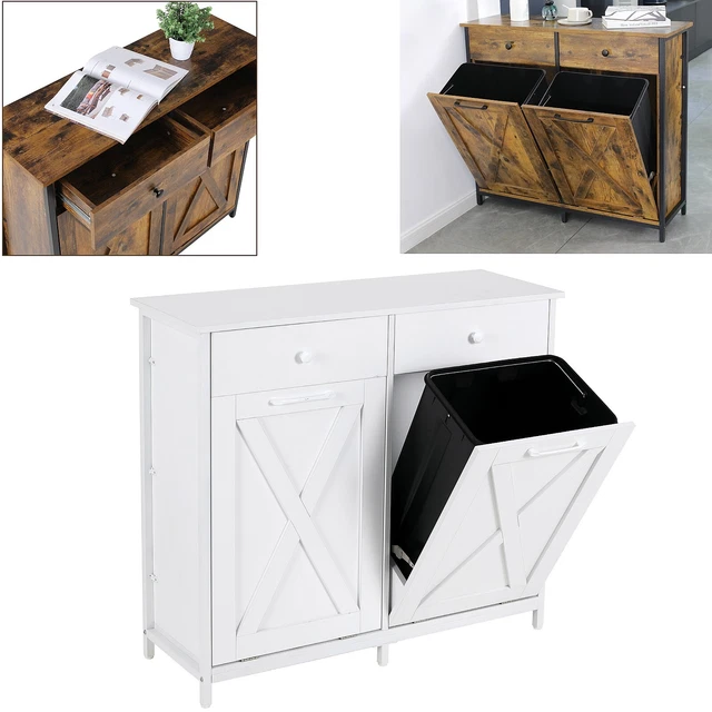 Kitchen Double Tilt Out Trash Cabinet Hideaway 2-Piece Bins Holder with Drawers Kitchen Double Tilt Out Trash Cabinet Hideaway 2-Piece Bins Holder with Drawers