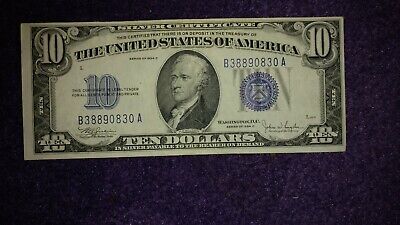 Fr-1704 1934 C Ten Dollar Silver Certificate. Uncirculated Condition Blue Seal.