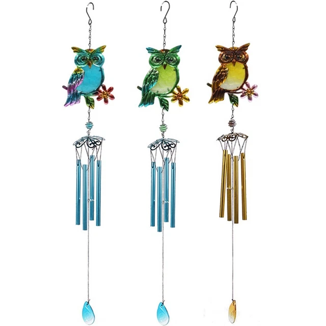 Tubo colgante para viento con motivo de búho y cristal tricolor para jardín