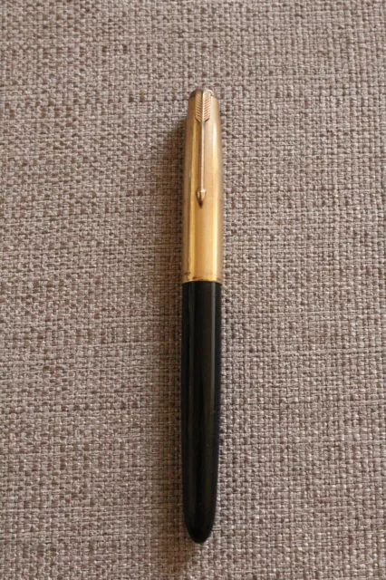 Vintage Black Parker 51 12K Gold Filled Cap Fine Nib Fountain Pen  Made In Usa