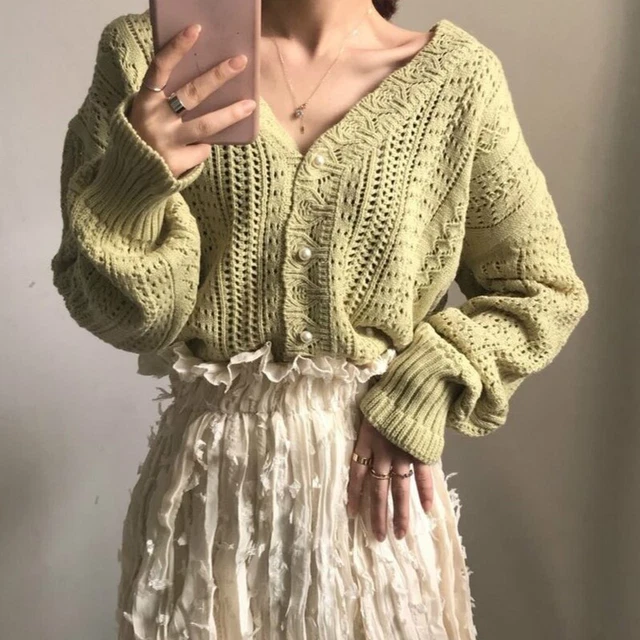 Cardigan Tricoté Femme Rayé - Col En V, Manches Ballon - Taille Unique - Multicolore - Neuf Avec étiquettes