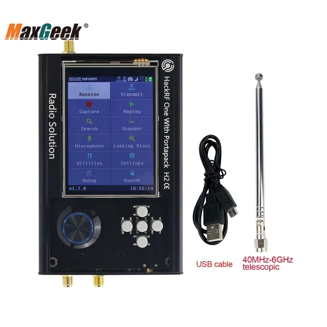 Radio SDR 1 MHz-6 GHz con PortaPack H2+HackRF One R9 V1.8.x+Antenna+ Cavo dati