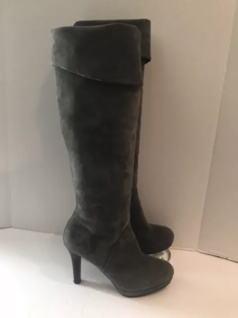 Brooks Brothers FEMMES Daim Gris Hauteur Genou Bottes Plateforme $598 Taille 7