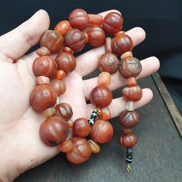 Old Ancient Indo Tibetan Agate Carnelian Pema Raka Amulet Prayer Beads Jewelry