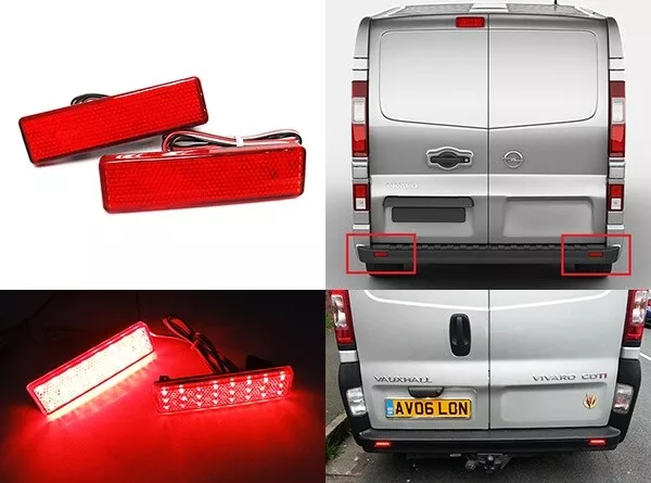 2x Red Lens Bumper Reflector LED Tail Stop Light For Vivaro Movano Master Trafic