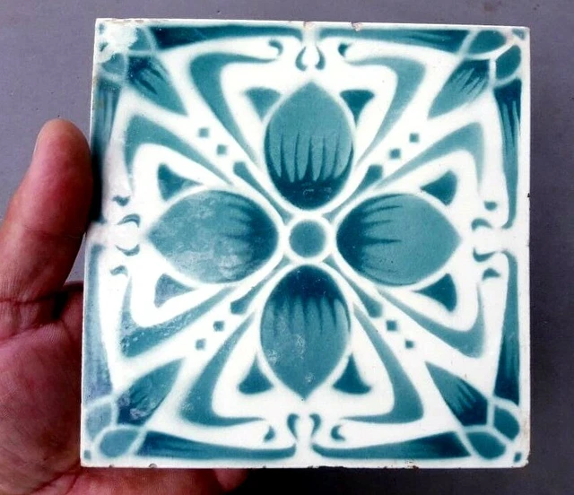 Antique Art'nouveau Majolica Tile 6" x 6"