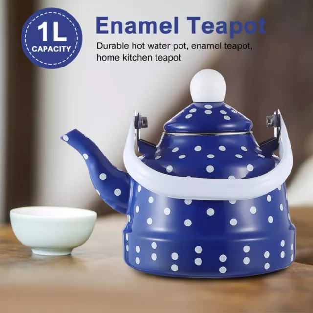Ancient Bell Pot Cold Rolled Steel Plate Enamel on Tea Kettle Blue Porcelain 3