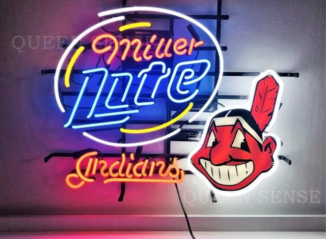 US STOCK 24"x20" Cleveland Indians Chief Wahoo Miller Lite Neon Sign Light JY