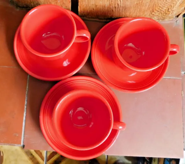 6 Piece Fiesta Homer Laughlin Fiestaware Scarlet Red Coffee Cups-3 and Saucers-3