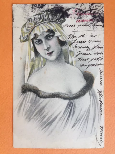 cpa FANTAISIE ILLUSTRATION FEMME Heureuse Année à Mme G. GONLIÉ à EYMET