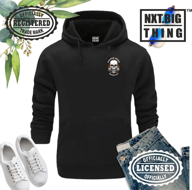 Felpa con cappuccio testa pistone moto tascabile moto moto MC racer cranio regalo uomo top