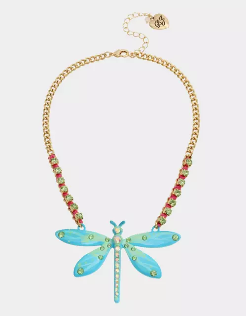 Betsey Johnson Blue And Green Dragonfly Statement Necklace With Bling