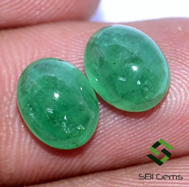 4.20 CTS Certified Natural Emerald Oval Cabochon Pair 9x7mm Untreated Loose Gems 3