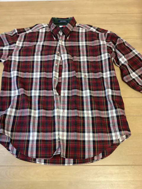 VINTAGE Tommy Hilfiger Shirt Mens XL Plaid Button Up Crest Logo 90s