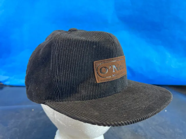 O’Neill Men’s Black Corduroy Hat Cap With Leather Logo Snap Back Mid Profile
