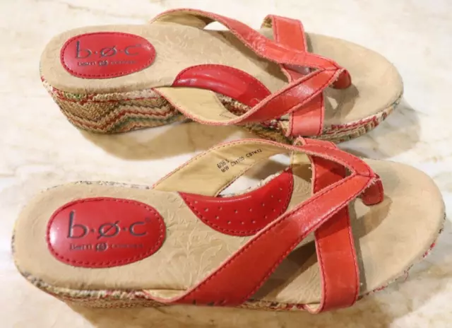 Born Womens Size 6 Wedge Sandals Red leather slip on comfort thong shoes