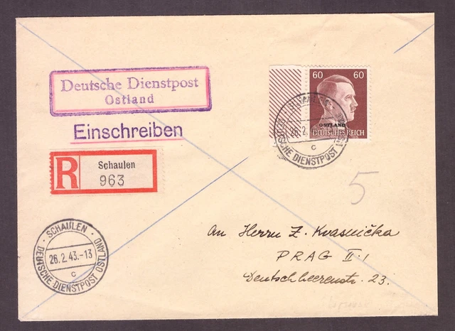 Ostland Litauen interessanter Einschreibe Brief von Schaulen Šiauliai nach Prag!