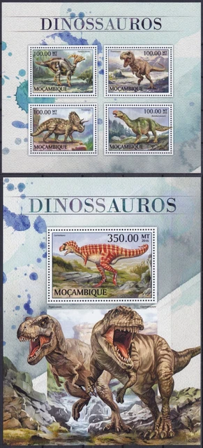 Mocambique  8909 - 8912 KB + Block 1222 (8913) **, Dinosaurier (42 ME)