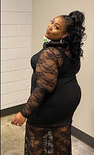RED DOT BOUTIQUE 832 - Plus Size Mermaid Lace Maxi Long Sleeves Maxi Cocktail