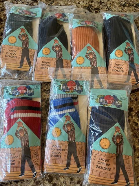 Lot Of  (7) 2 Vintage NOS 70’s Fruit Of The Loom Tube Socks Boys Made In USA