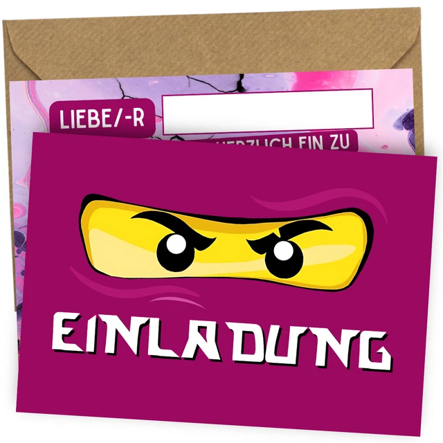 The Lazy Panda Ninja & Drache Einladungskarten - 15 Set Kindergeburtstag Mit Recycling-Umschlägen