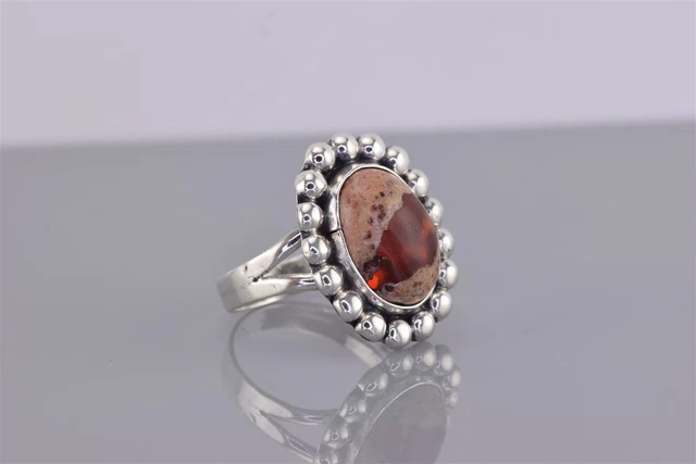 IMB Sterling Silver Beaded Brecciated Jasper Statement Band Ring Mex 925 Sz: 8