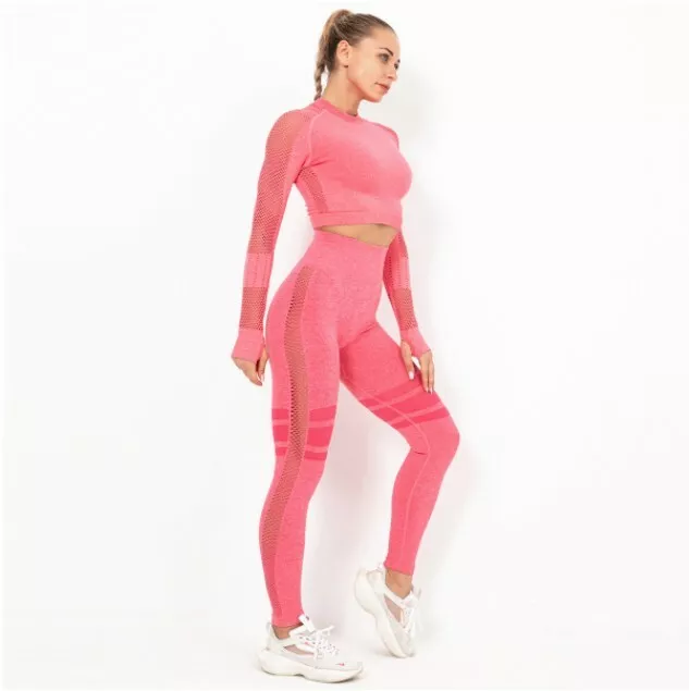 Damen Nahtlos Yoga Anzug Top Leggings SPORTS Fitness Hose Training Set  Outfit Q