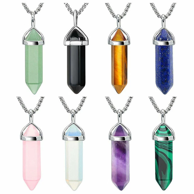 8 PCS Hexagonal Simulated Pointed Stone Quartz Energy Necklace Jewelry Pendant