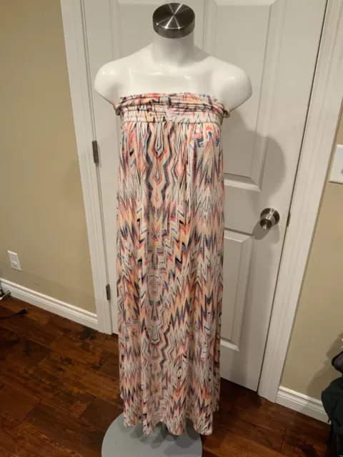 Ella Moss Anthropologie Multicolor Geometric Strapless Maxi Dress, Size Small