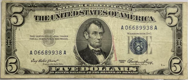 1953 *Lincoln $5 Silver Certificate* Circ (No Motto Type) ~Nr~ #817
