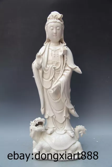 China White Porcelain Dragon tortoise Guanyin Kwan-yin Bodhisattva Buddha Statue
