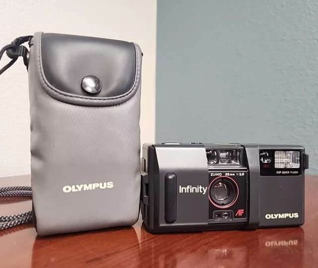 Olympus Infinity AF-1 35mm 2.8 Zuiko Lens Film Camera Case & New Battery Tested