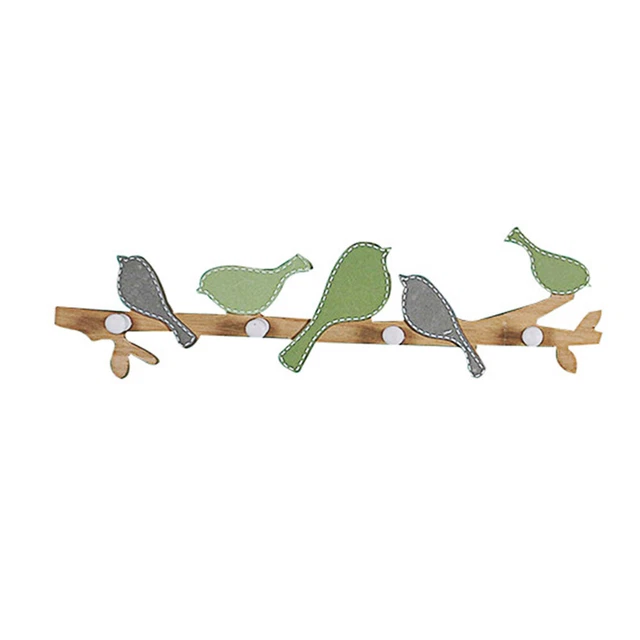 Heavy Duty Wooden Hooks Coat Jacket Clothes Rack Shelf Creative Birds Design