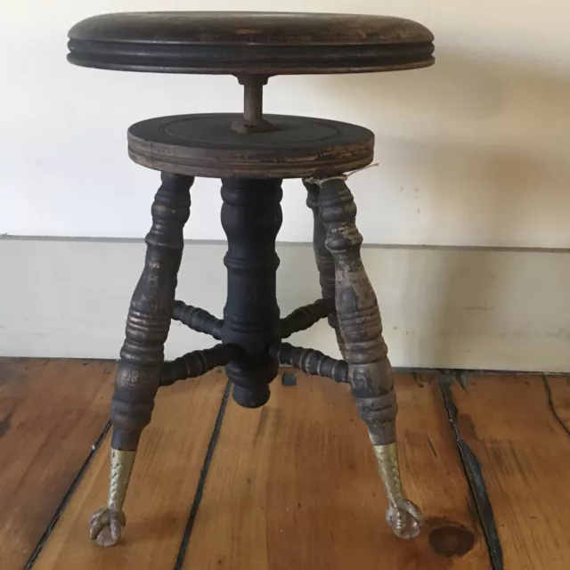 Antique Charl Parker Co Swivel Piano Stool Claw Foot Glass Ball Feet Victorian