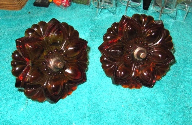 Art Deco Design Pressed Sandwich Glass Amber Curtain Tie Backs