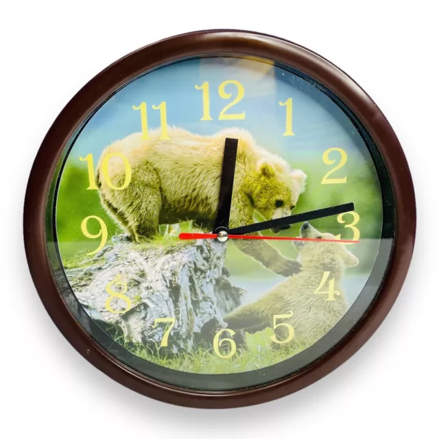 Wall Clock Polar Bear Cubs Playing 8 in Diameter One AA Battery Slot Jin Hai