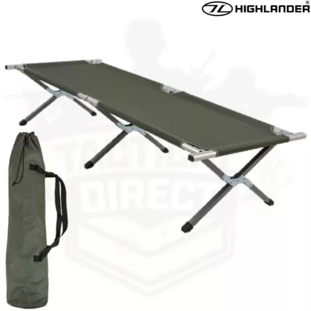 Highlander Aluminium Folding Camping Bed | British Army Style Green Camp Cot