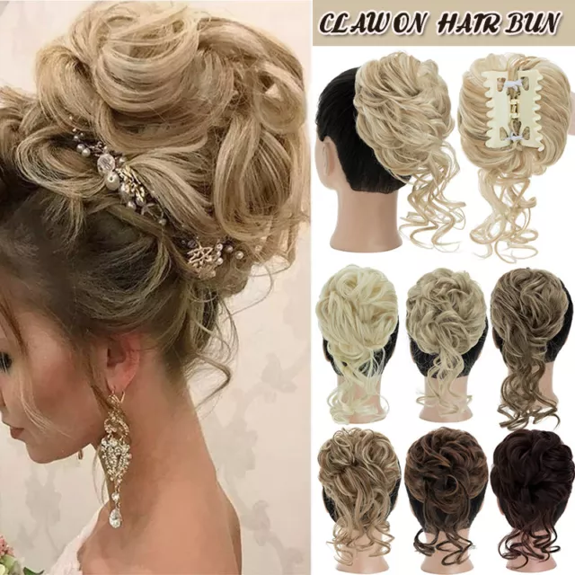 Extra Thick Clip in Messy Bun Hair Piece Extensions Hair Wedding Claw Updo Curly
