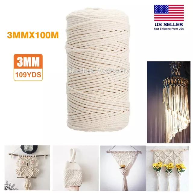 Artisan Macrame Rope 100% Natural Cotton Twisted Cord Craft String DIY 3mm*100m