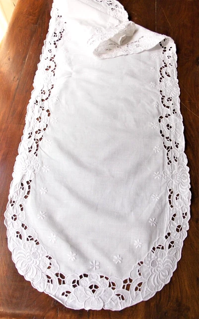 Napperon Rond En Lin Blanc 30 Cm, Broderie Richelieu Main, Art Déco