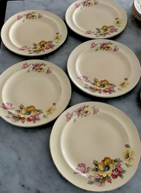 (9) Vtg Homer Laughlin China Wells W-6433 Dinner, Bread Plates Floral 1930 Usa