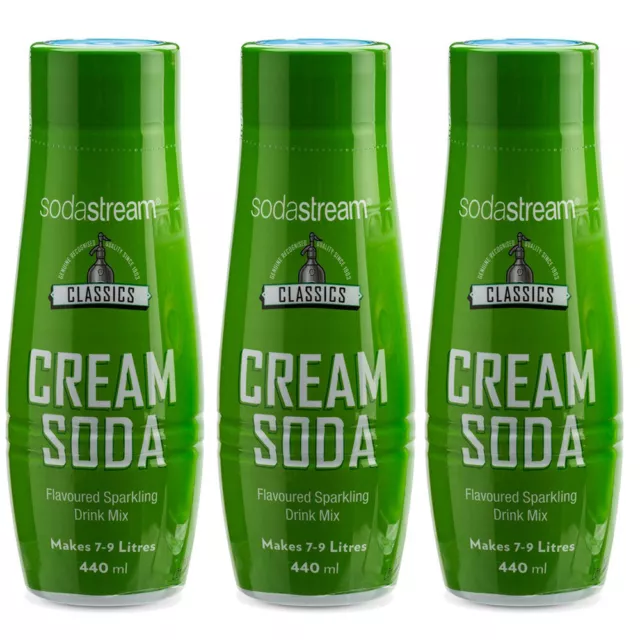3x SodaStream Classics Cream Soda 440ml/Sparkling Water Syrup Drink Mix/Makes 9L