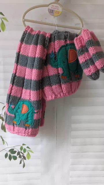 NÄCHSTE Mütze Schal & Handschuhe Set Baby Mädchen Elefant 3-teilig 3-9 Monate Winter warm