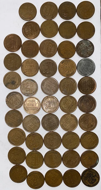 1 US Lincoln Wheat Cent Penny Roll 1931-S/1909 VDB BU+ RD (50 Coins) Old Vintage 10