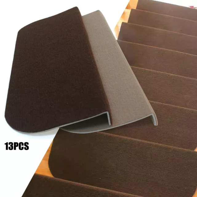 Juego de 13 tapetes antideslizantes para escaleras, almohadillas alfombras marrón, beige interior
