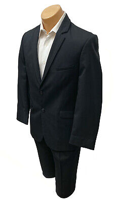 Boys Jean Yves Moda Black Suit with Flat Front Pants Modern Fit Wedding Size 14