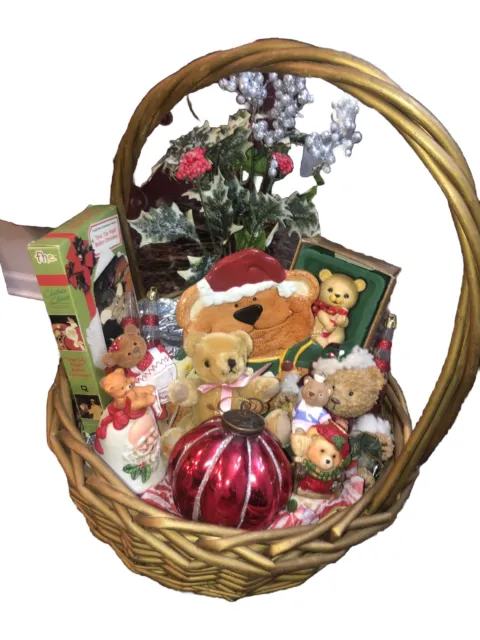 Christmas Vintage TeddyBears Gift Basket Filled With  Collectibles from 90’s