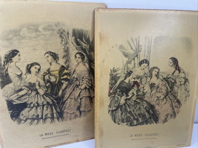 2 Vintage La Mode Illustree Fashion Prints Bureaux du Journal 56 rue Jacob Paris