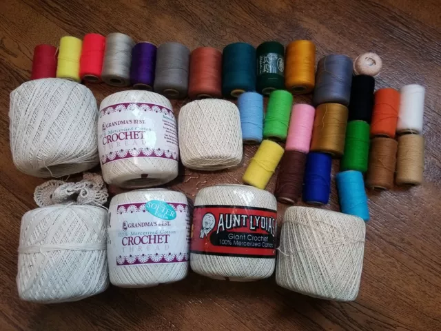 Vintage Lot 30+ Crochet,Embroidery,Tatting Cotton Threads Various Sizes & Colors