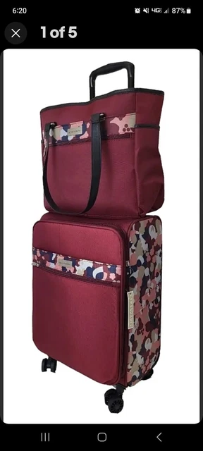 Samantha Brown 22" Spinner w/ Satchel 2 pc Set Burgundy Geo Camo NWT ORIG $180